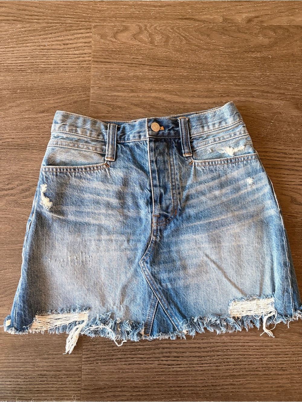 Madewell Light Blue Distressed Denim Mini Skirt